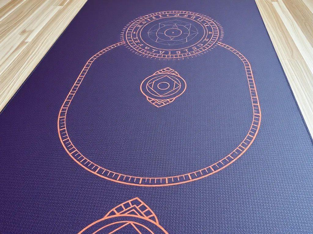 Close up of a professional yoga mat with alignment marks and