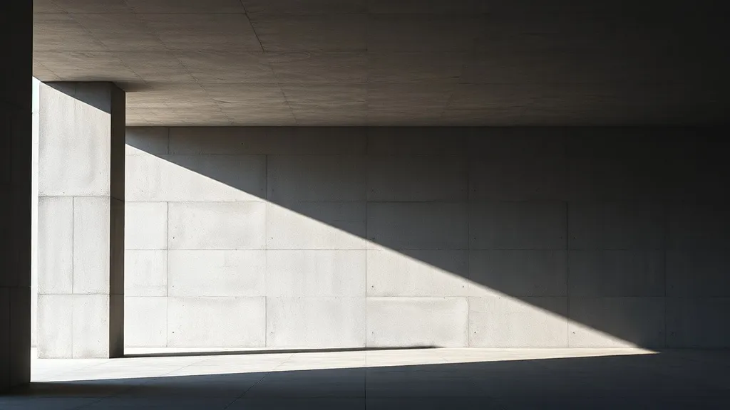 A high-contrast architectural shot of a minimalist concrete