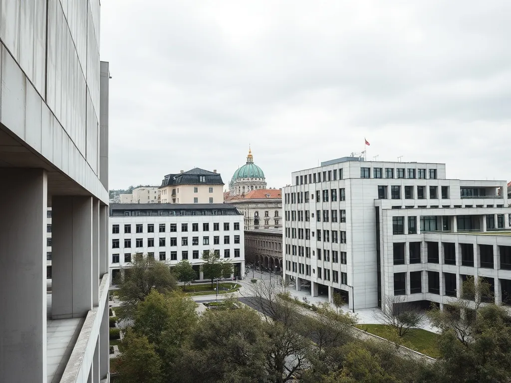A minimalist architectural view of Debrecen city center with